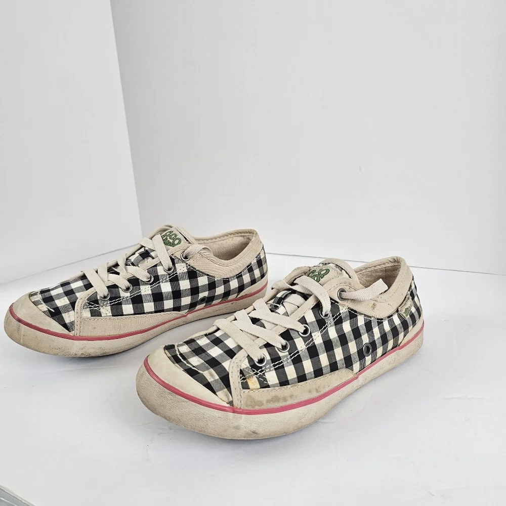 Vintage Eco Sneaks Shoes  Sneakers Black White Plaid Pink Sneakers 7.5‎ Lace Up